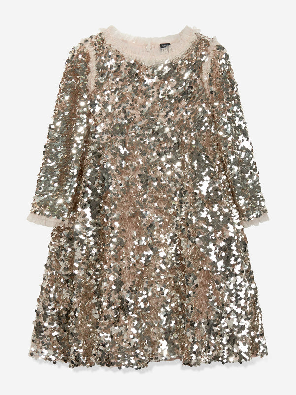 Needle & Thread Girls Hallie Sequin Dress in Gold