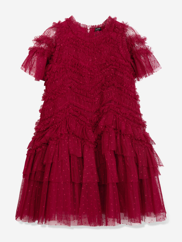 Needle & Thread Girls Elia Tulle Dress in Red