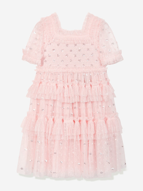 Needle & Thread Girls Polka Dot Smocked Dress in Pink