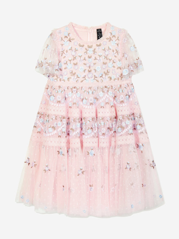 Needle & Thread Girls Garland Ribbon Dress in Pink