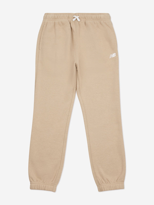 New Balance Boys Brush Back Small Logo Joggers in Beige