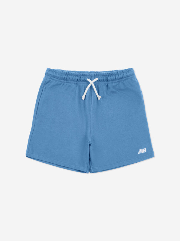 New Balance Boys French Terry Small Logo Shorts in Blue