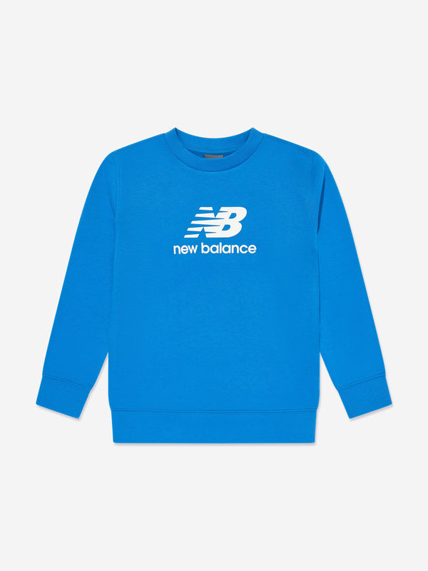 New Balance Boys Brush Back Stacked Logo Sweatshirt in Blue