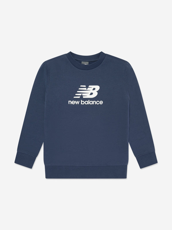 New Balance Boys Brush Back Stacked Logo Sweatshirt in Navy