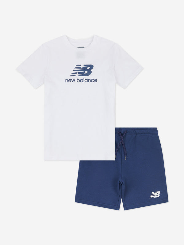 New Balance Boys Stacked Logo Short Set in White