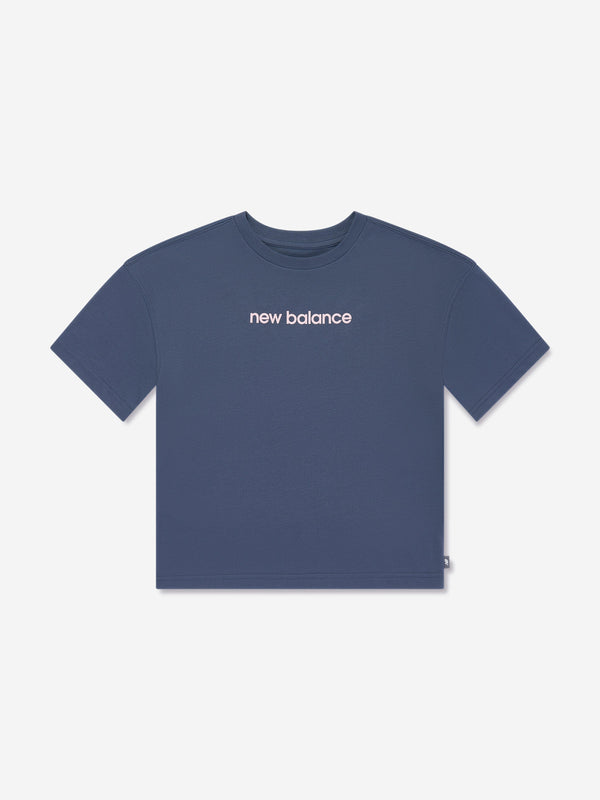 New Balance Girls Selfie Graphic T-Shirt in Blue