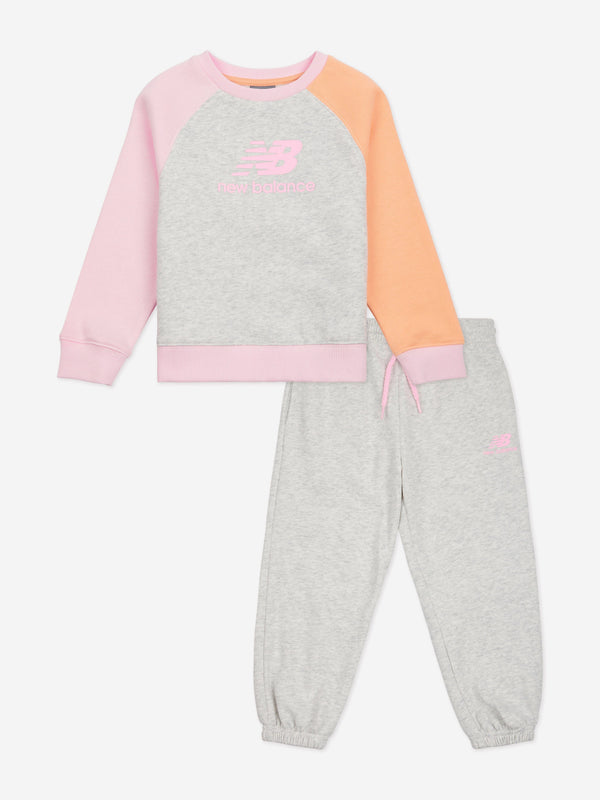 New Balance Girls Brush Back Raglan Tracksuit in Grey