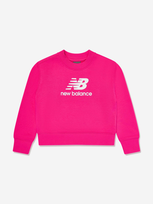 New Balance Girls French Terry Stacked Logo Sweatshirt in Pink