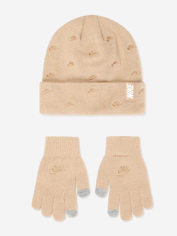 Kids Futura Beanie and Glove Set in Beige