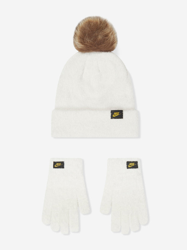 Kids Plush Beanie and Glove Set in White