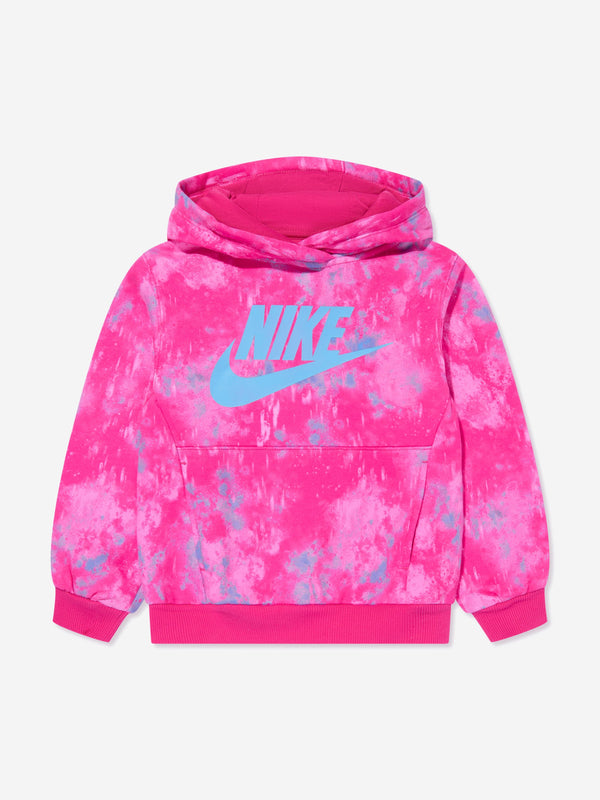 Nike Girls Printed Club Hoodie in Pink