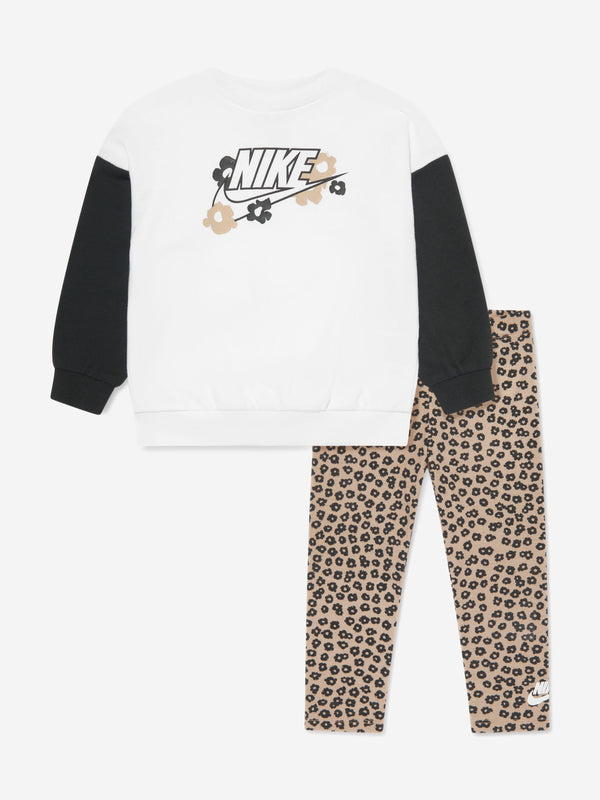 Nike Girls Floral Leggings Set in Beige