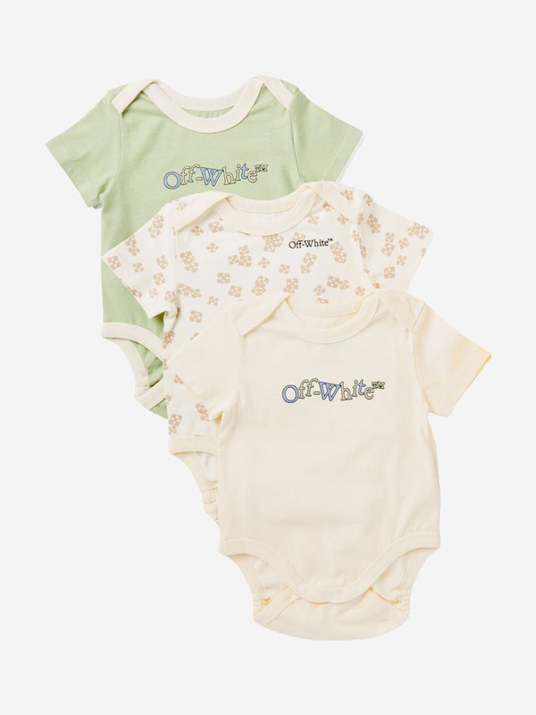 Off-White Baby Bookish Crazy 3 Pack Bodysuit Set in Multicolour