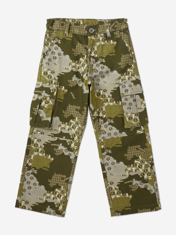 Off-White Boys Crazy Camo Cargo Trousers in Green