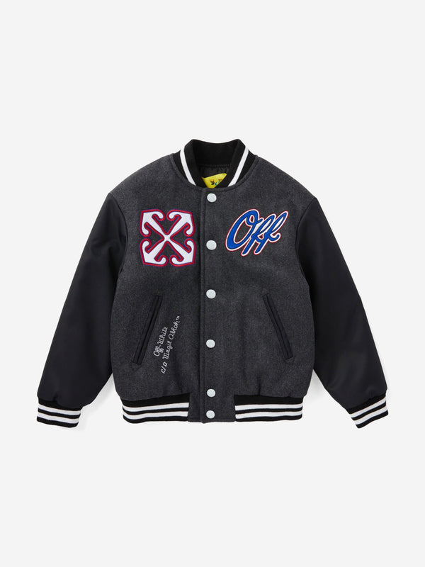 Off-White Kids OW Patch Varsity Jacket in Grey