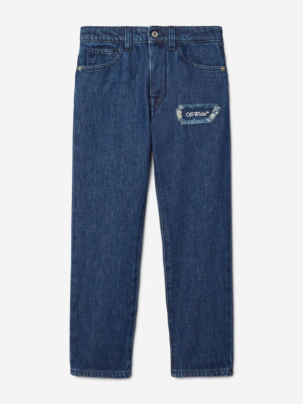 Off-White Boys Bookish Patch Regular Jeans in Blue