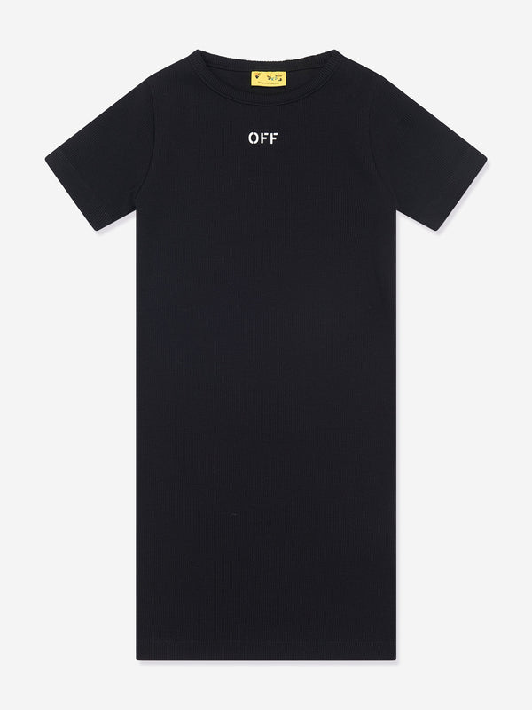 Off-White Girls Off Stamp Ribbed Dress in Black