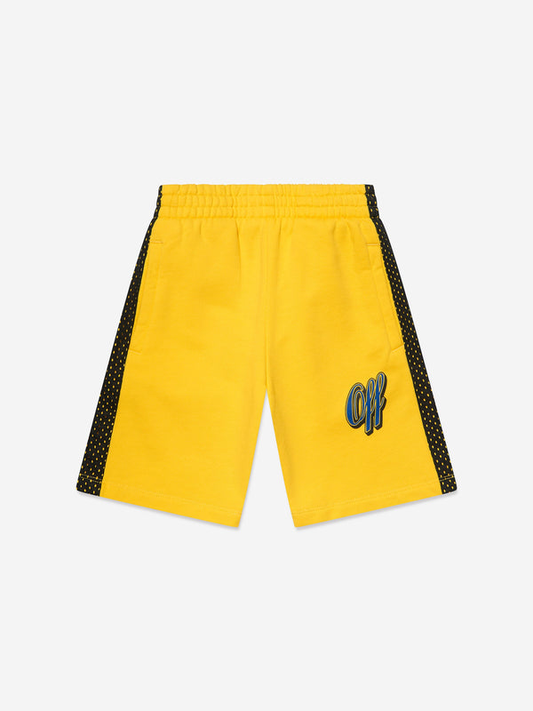 Off-White Boys Baseball Logo Mesh Shorts in Yellow