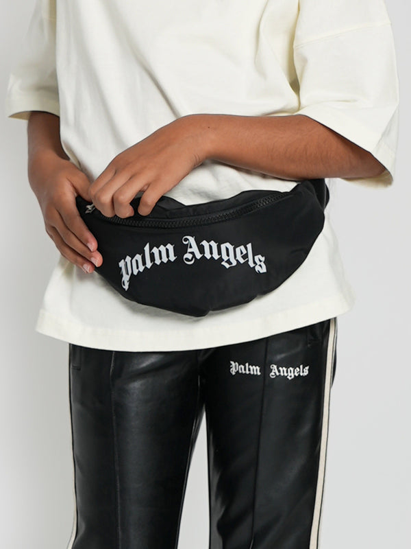 Palm Angels Boys Curved Logo Belt Bag in Black (23cm)