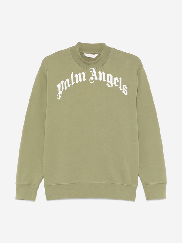 Palm Angels Kids Classic Curved Logo Sweatshirt in Green