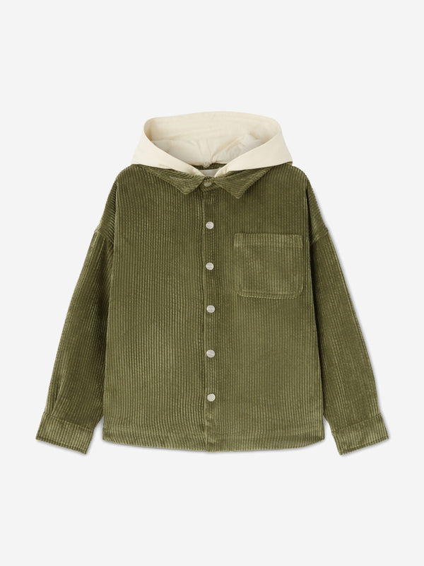 Palm Angels Boys Corduroy Hooded Overshirt in Green