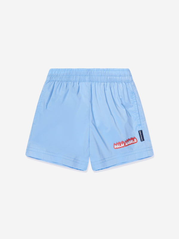 Palm Angels Boys Flames Swim Shorts in Blue