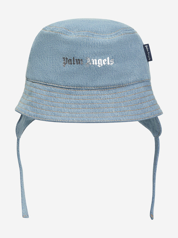 Palm Angels Boys Logo Stone Denim Bucket Hat in Blue