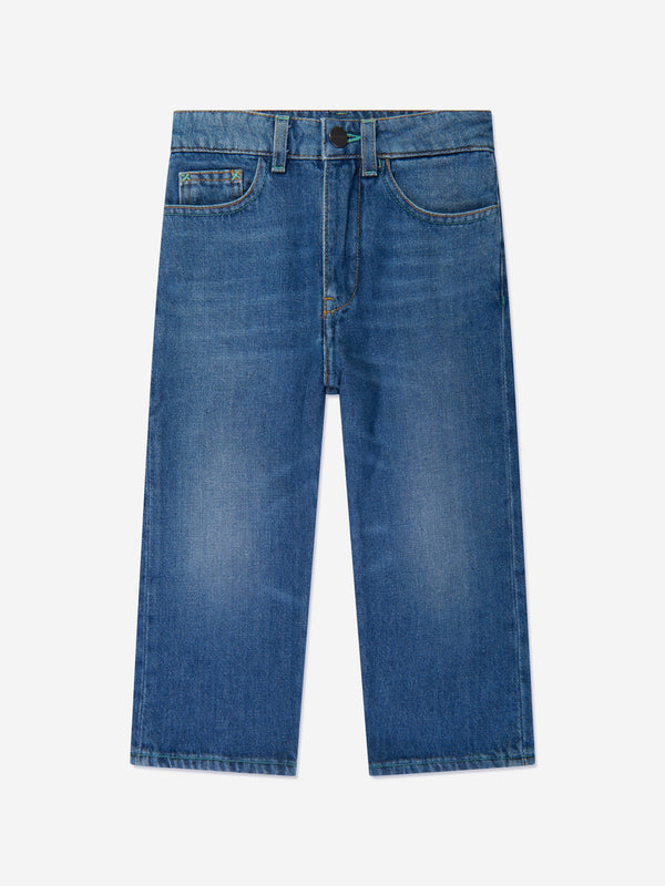 Palm Angels Boys Curved Stone Regular Jeans in Blue