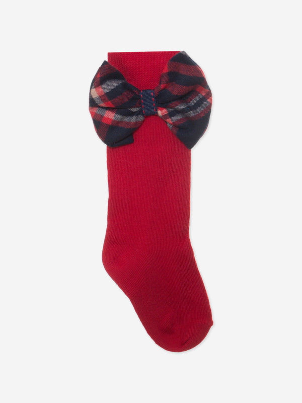 Patachou Girls Tartan Bow Socks in Red