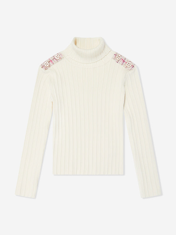 Patachou Girls Ribbed Jumper in White