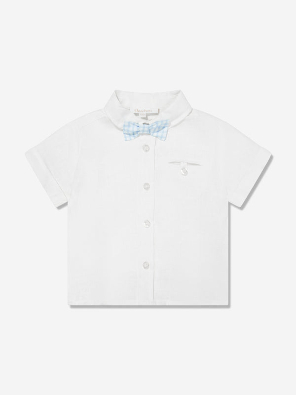 Patachou Boys Short Sleeve Shirt With Bow Tie in Blue