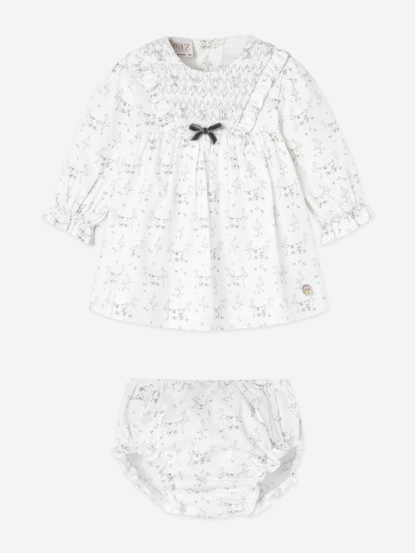 Paz Rodriguez Baby Girls Cotton Dress With Bloomers in White