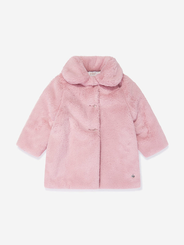 Paz Rodriguez Girls Faux Fur Coat in Pink