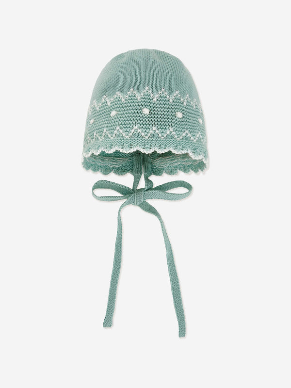 Paz Rodriguez Baby Knitted Bonnet in Green