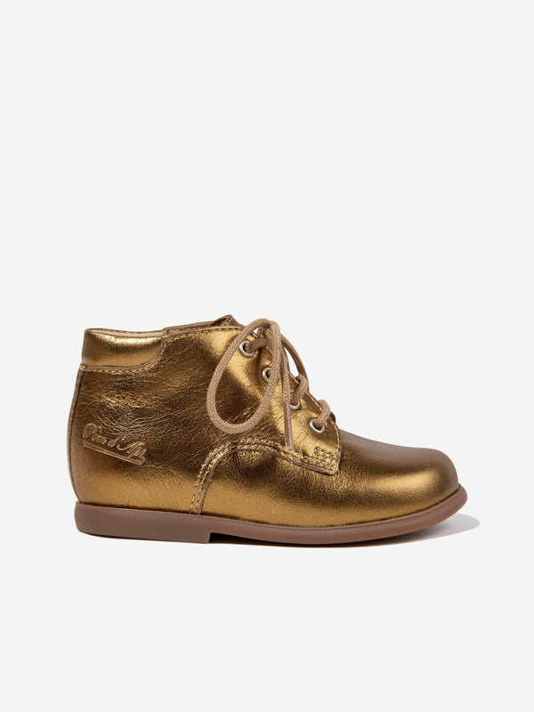 Pom D'Api Baby Girls Leather Nioupi Derby Boots in Gold