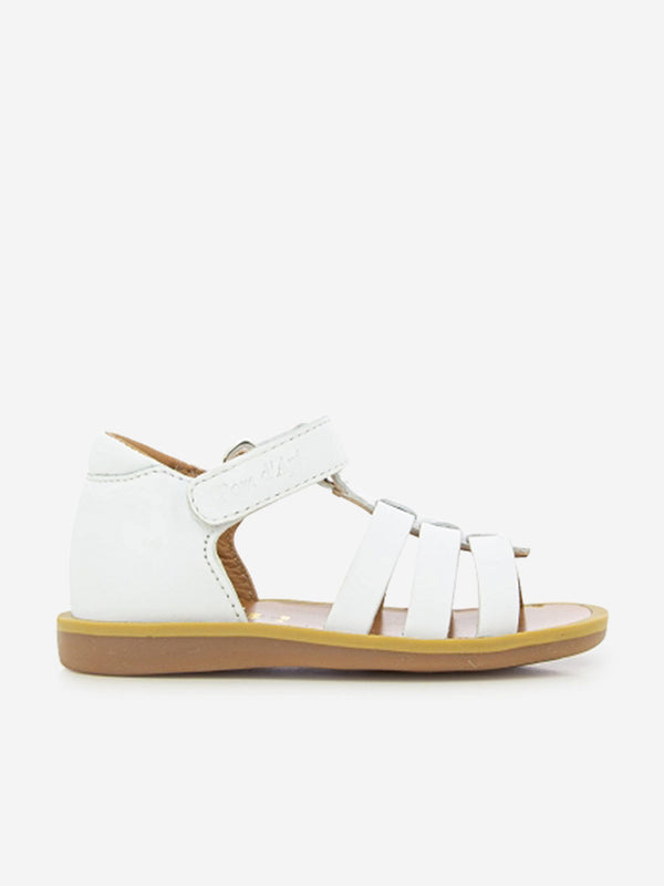 Pom D'Api Girls Leather Poppy Strap Sandals in White