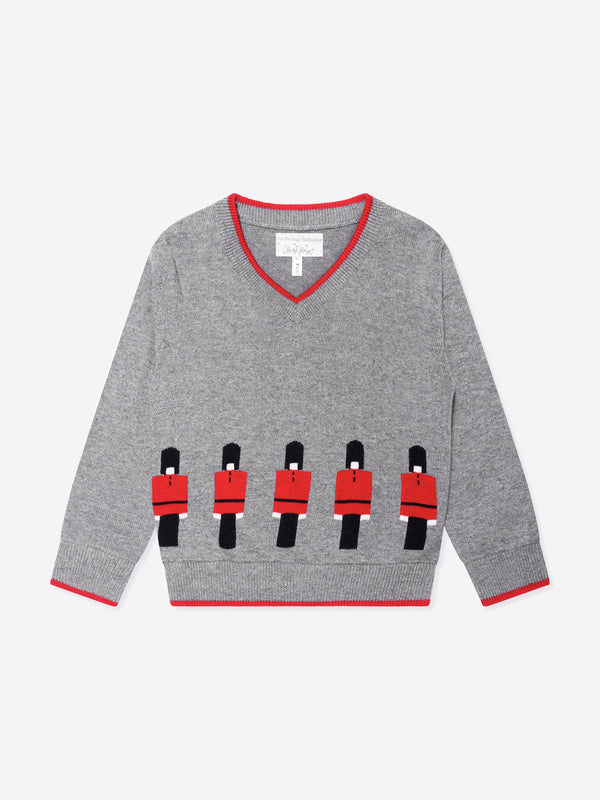 Rachel Riley Boys Soldier V-Neck Sweater in Grey