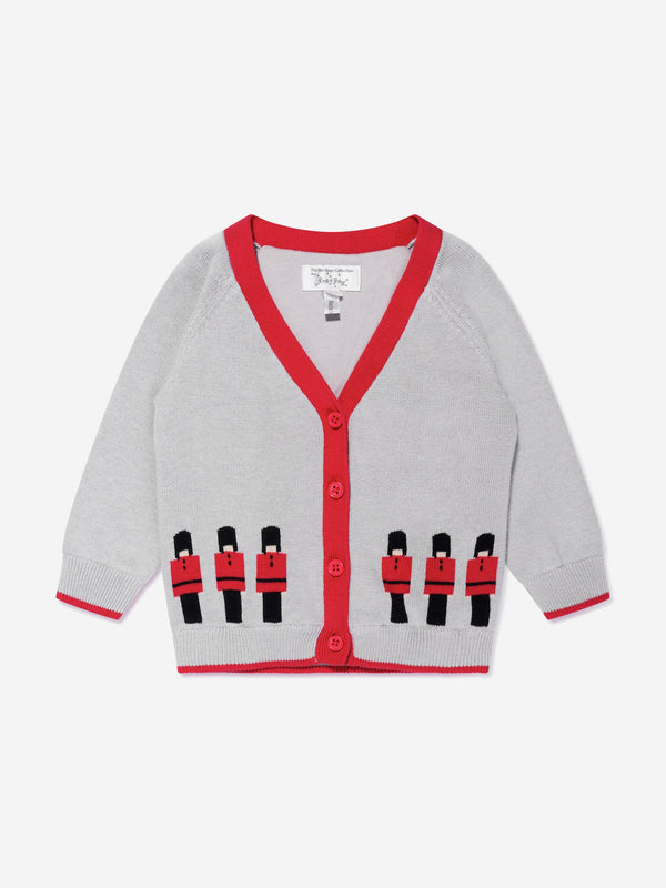 Rachel Riley Baby Boys Soldier Intarsia Cardigan in Grey