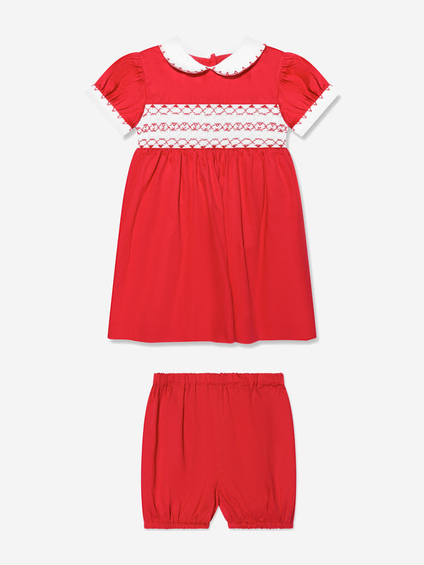 Rachel Riley Baby Girls Classic Smocked Dress And Bloomers in Red