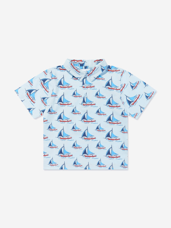 Rachel Riley Boys Sailboat Polo Shirt in Blue