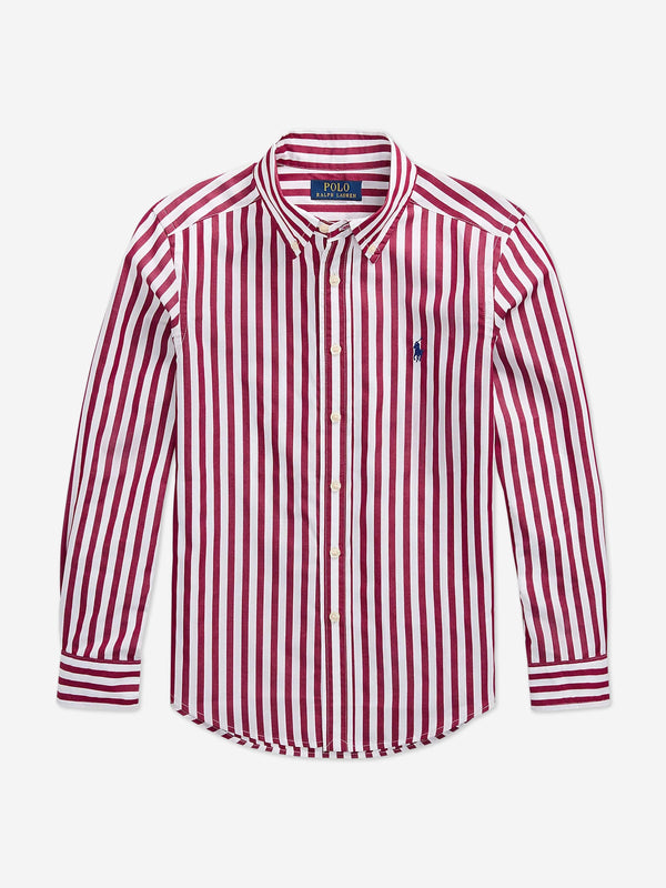 Ralph Lauren Boys Striped Logo Shirt in Red