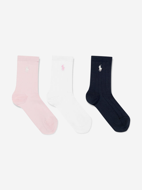 Ralph Lauren Girls Soft Rib 3 Pack Socks Set in Multicolour