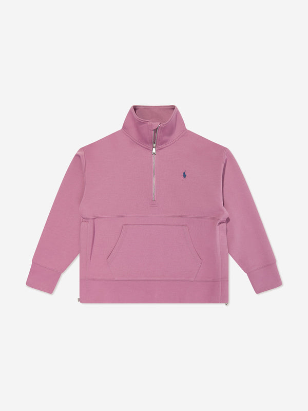 Ralph Lauren Girls Half Zip Tech Sweatshirt in Purple