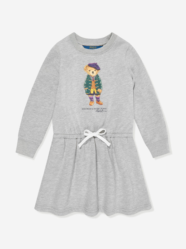 Ralph Lauren Girls Bear Fleece Dress in Grey