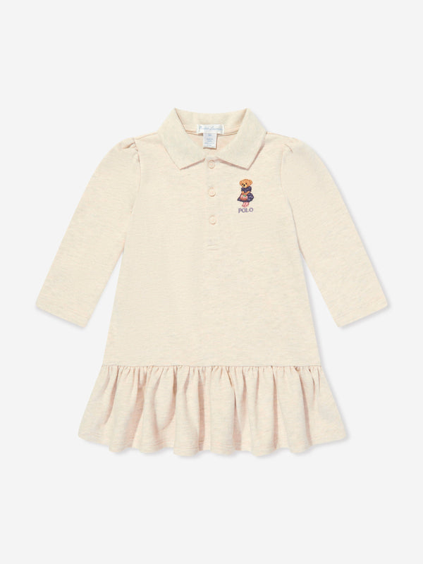 Ralph Lauren Baby Girls Bear Polo Dress in Grey