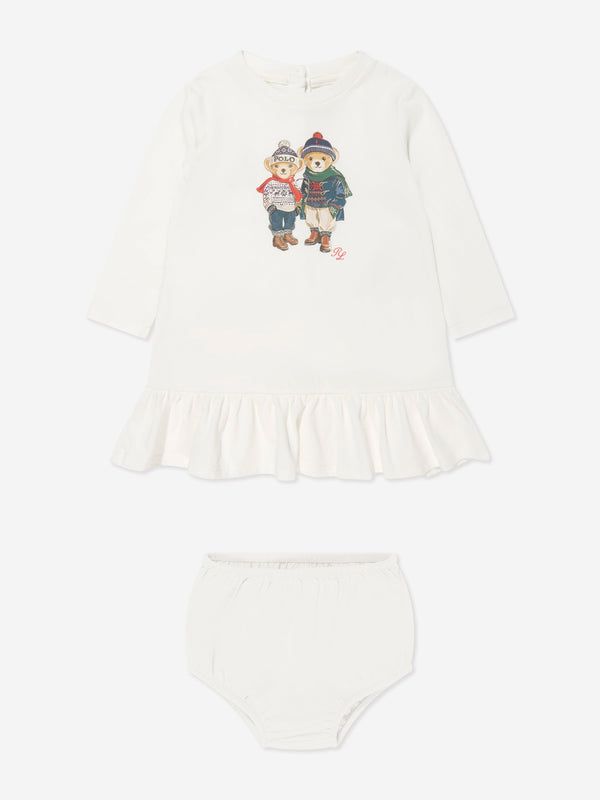 Ralph Lauren Baby Girls Bear Dress in Ivory