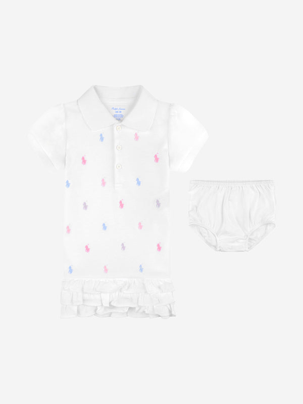 Ralph Lauren Baby Girls Schiffli Polo Dress in White