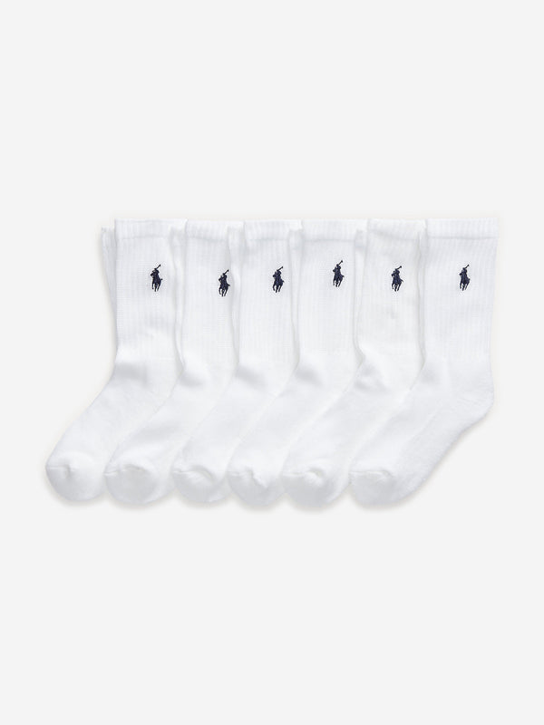 Ralph Lauren Boys Athletic 6 Pack Socks Set in White