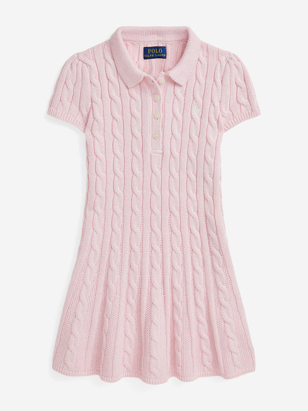 Girls Classic Cable Knit Dress in Pink