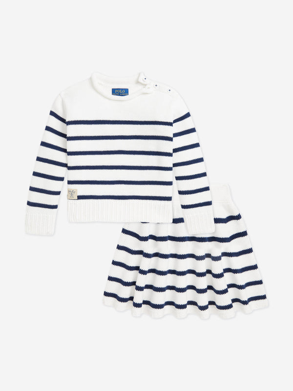 Girls Striped Skirt Set in White